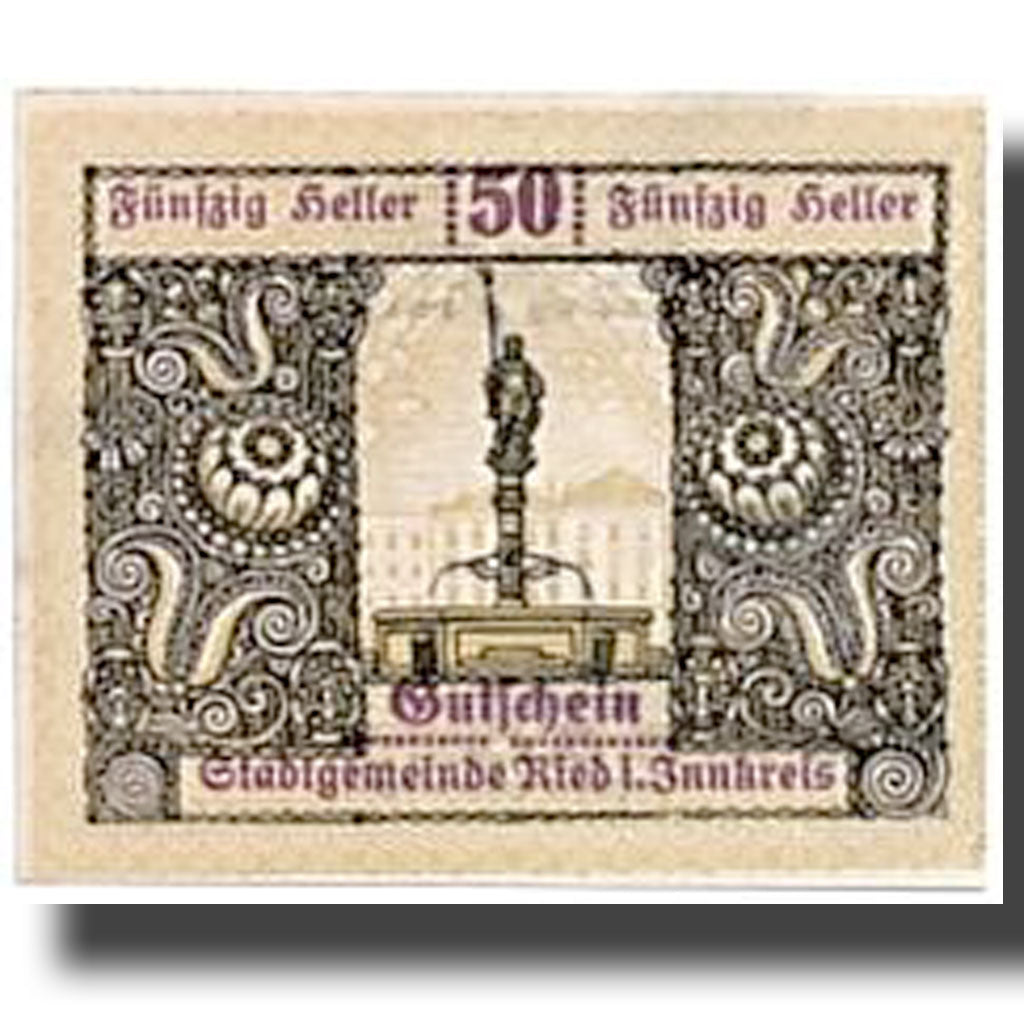 Geldschein, Österreich, Ried im Innkreis, 50 Heller, fontaine, 1920