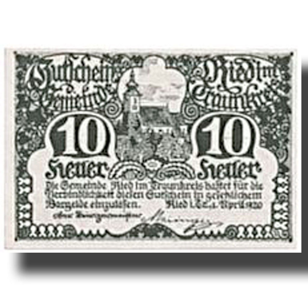 Geldschein, Österreich, Reid im Traunkreis, 10 Heller, Eglise, 1920
