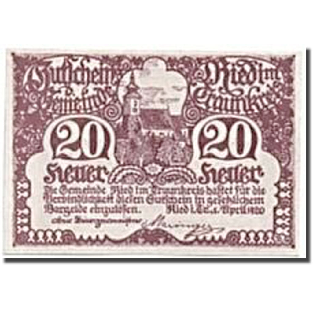 Geldschein, Österreich, Reid im Traunkreis, 20 Heller, Eglise, 1920