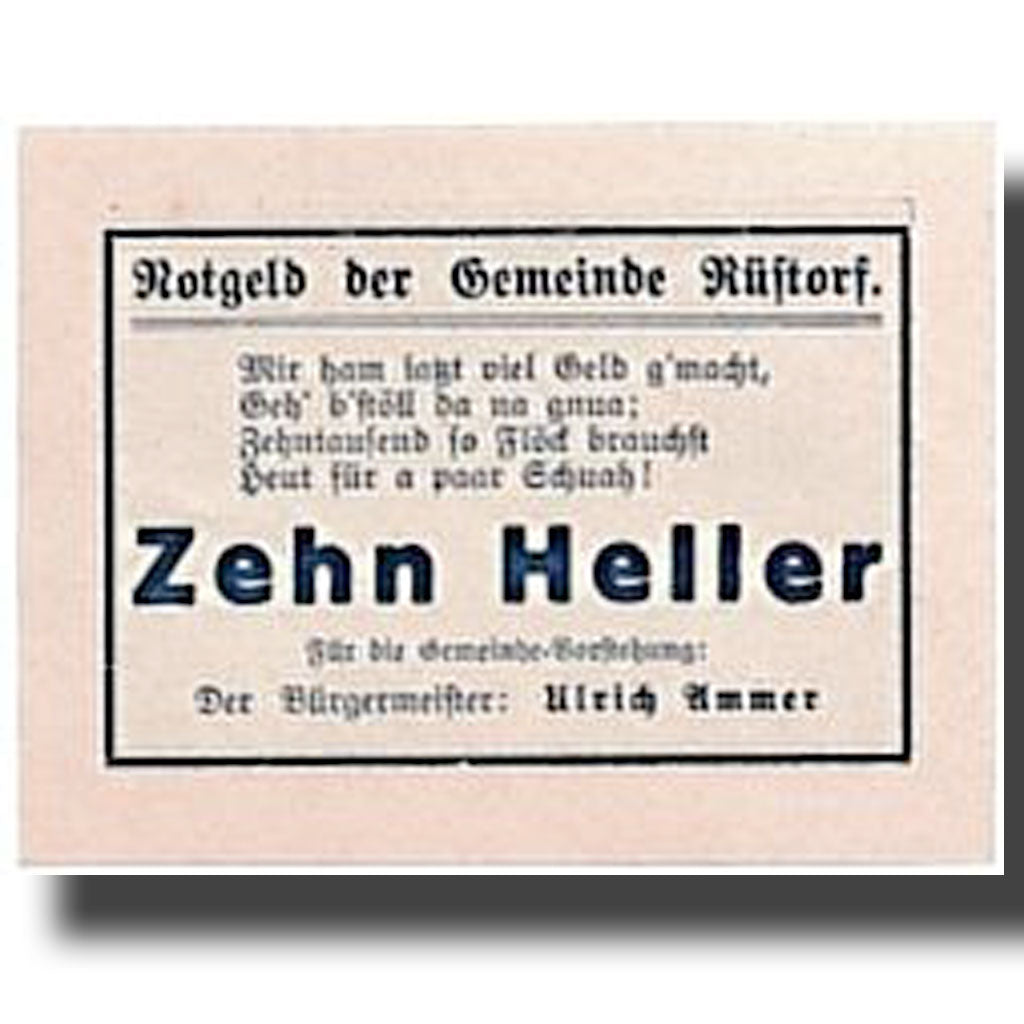 Banknote, Austria, Rustorf, 10 Heller, paysage, UNC(63), Mehl:856a