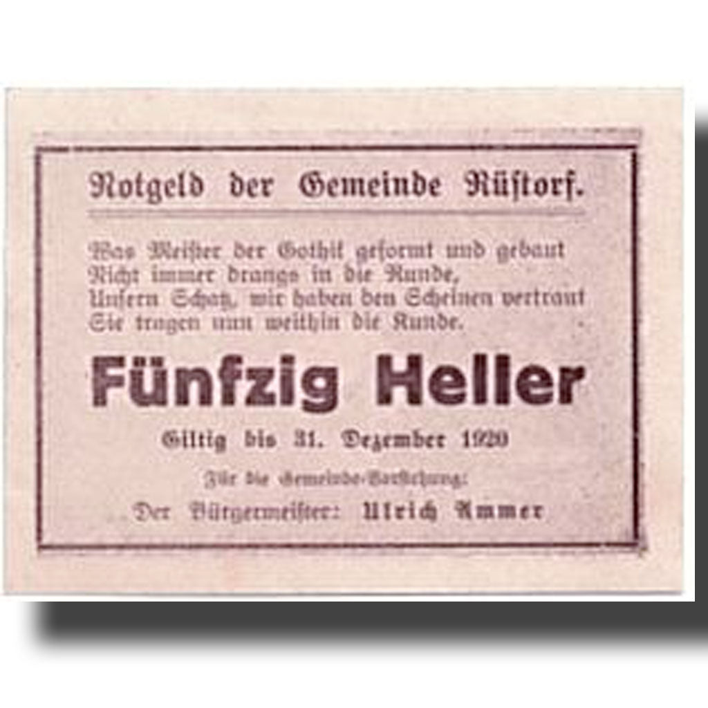 Geldschein, Österreich, Rustorf, 50 Heller, paysage, UNZ-, Mehl:856 b1