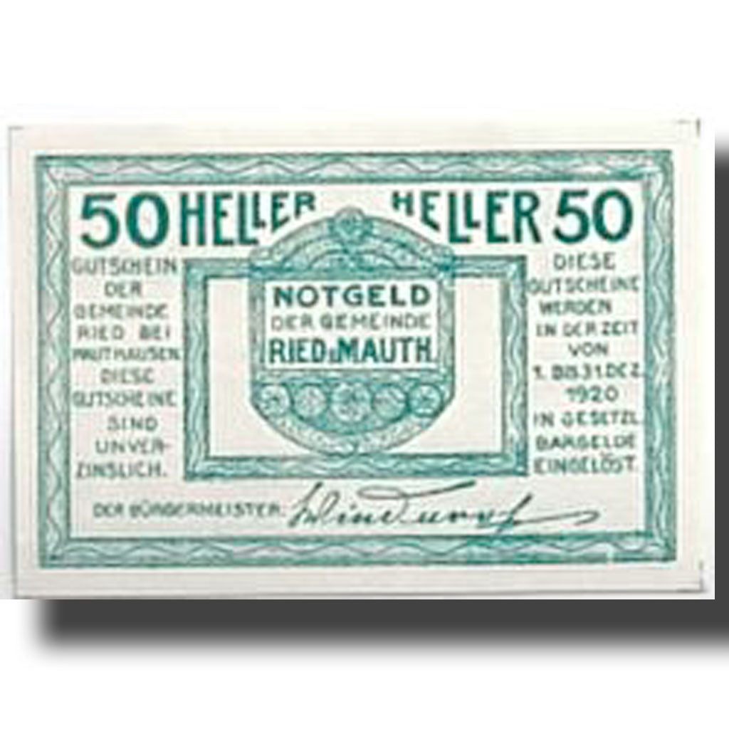 Banknote, Austria, Ried bei Mauth., 50 Heller, paysage, 1920, UNC(63), Mehl:833a