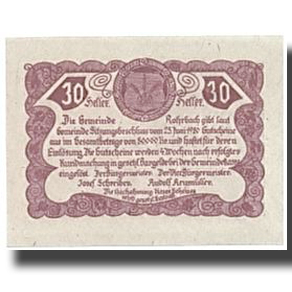 Banknote, Austria, Rohrbach, 30 Heller, paysage, 1920, 1920-06-25, UNC(63)