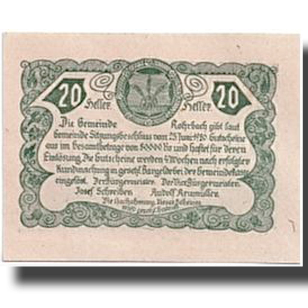 Banknote, Austria, Rohrbach, 20 Heller, paysage, 1920, 1920-06-25, UNC(63)