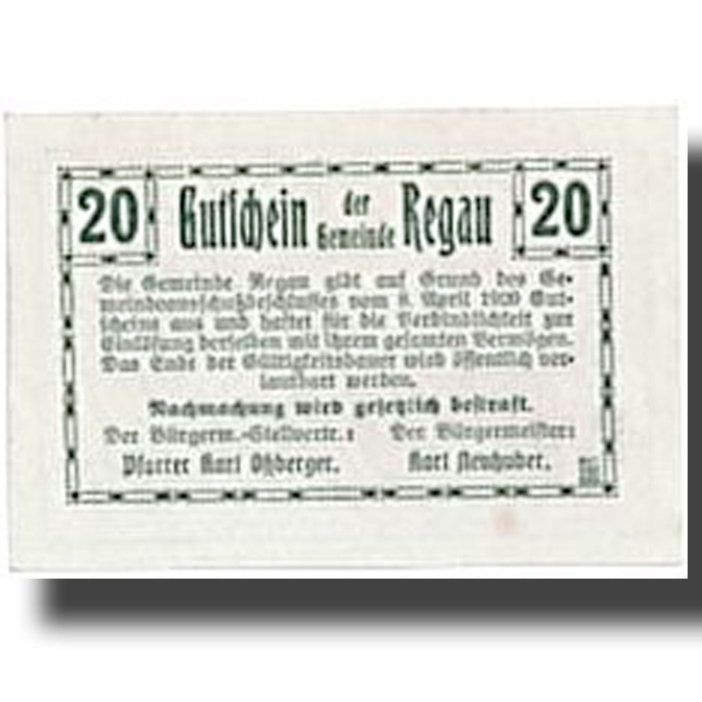 Banknote, Austria, Regau, 20 Heller, paysage, 1920, 1920-04-08, UNC(63)