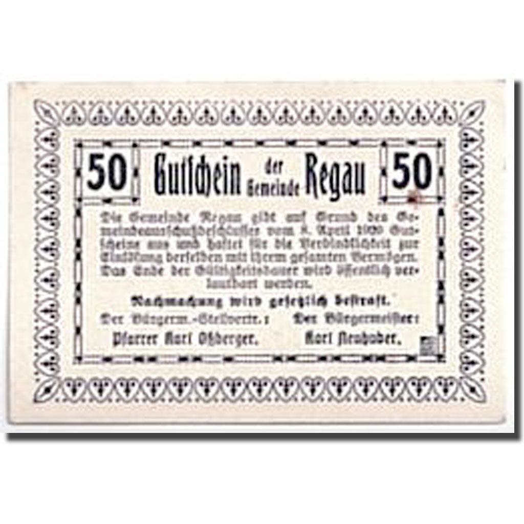 Banknote, Austria, Regau, 50 Heller, paysage, 1920, 1920-04-08, UNC(63)