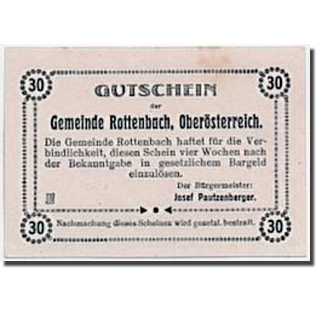 Geldschein, Österreich, Rottenbach, 30 Heller, paysage, UNZ-, Mehl:851