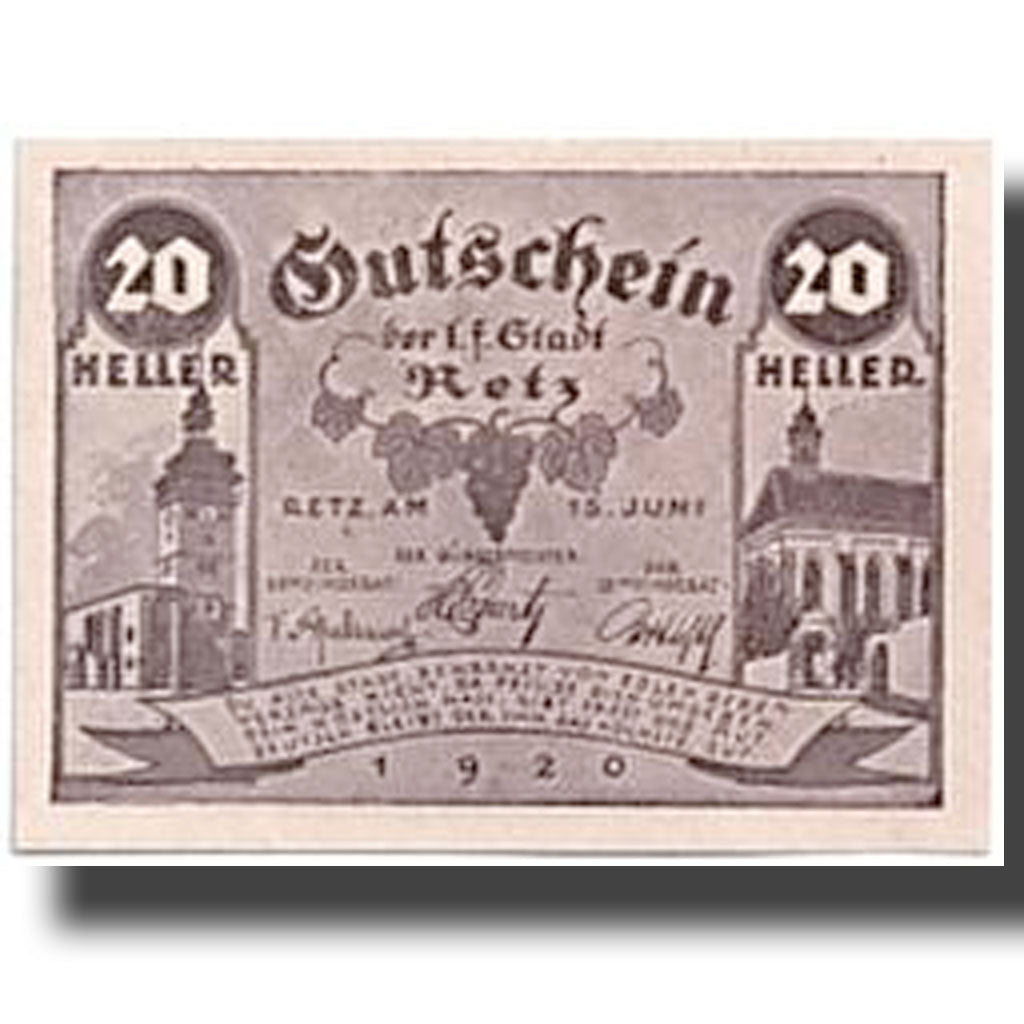 Banknote, Austria, Retz, 20 Heller, Eglise, 1920, 1920-06-15, UNC(63), Mehl:832a