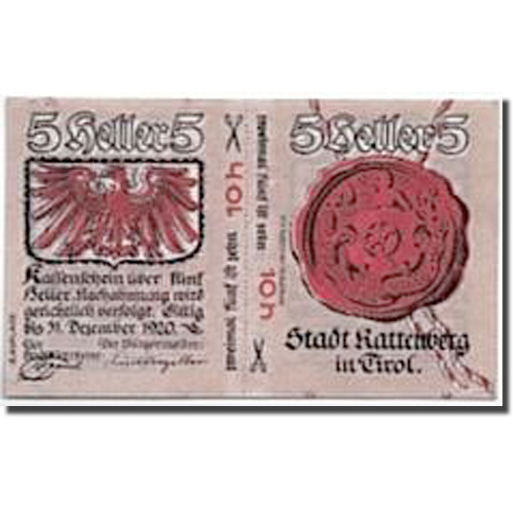 Banknote, Austria, Rattenberg Tirol Stadt, 10 Heller, Ecusson, UNC(63)