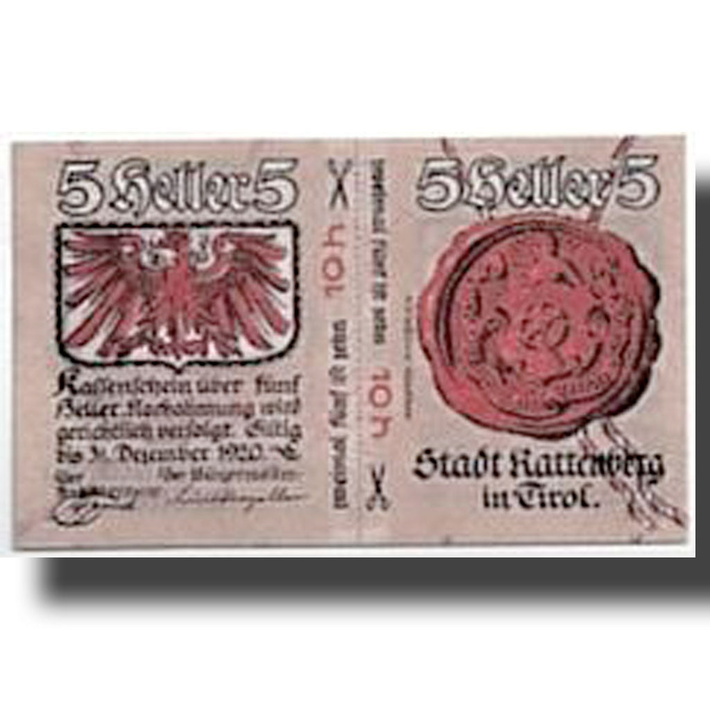 Banknote, Austria, Rattenberg Tirol Stadt, 10 Heller, Ecusson, UNC(63)
