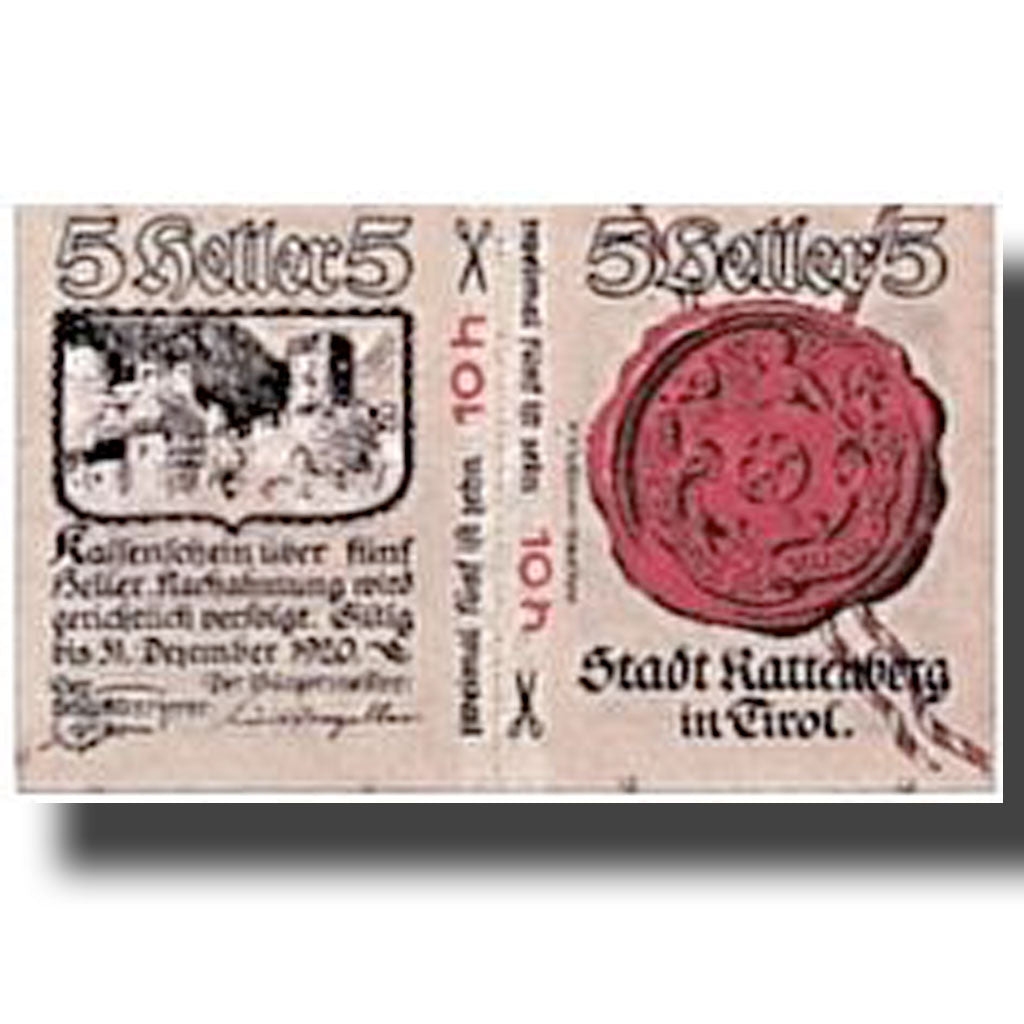 Banknote, Austria, Rattenberg Tirol Stadt, 10 Heller, Ecusson 1, UNC(63)