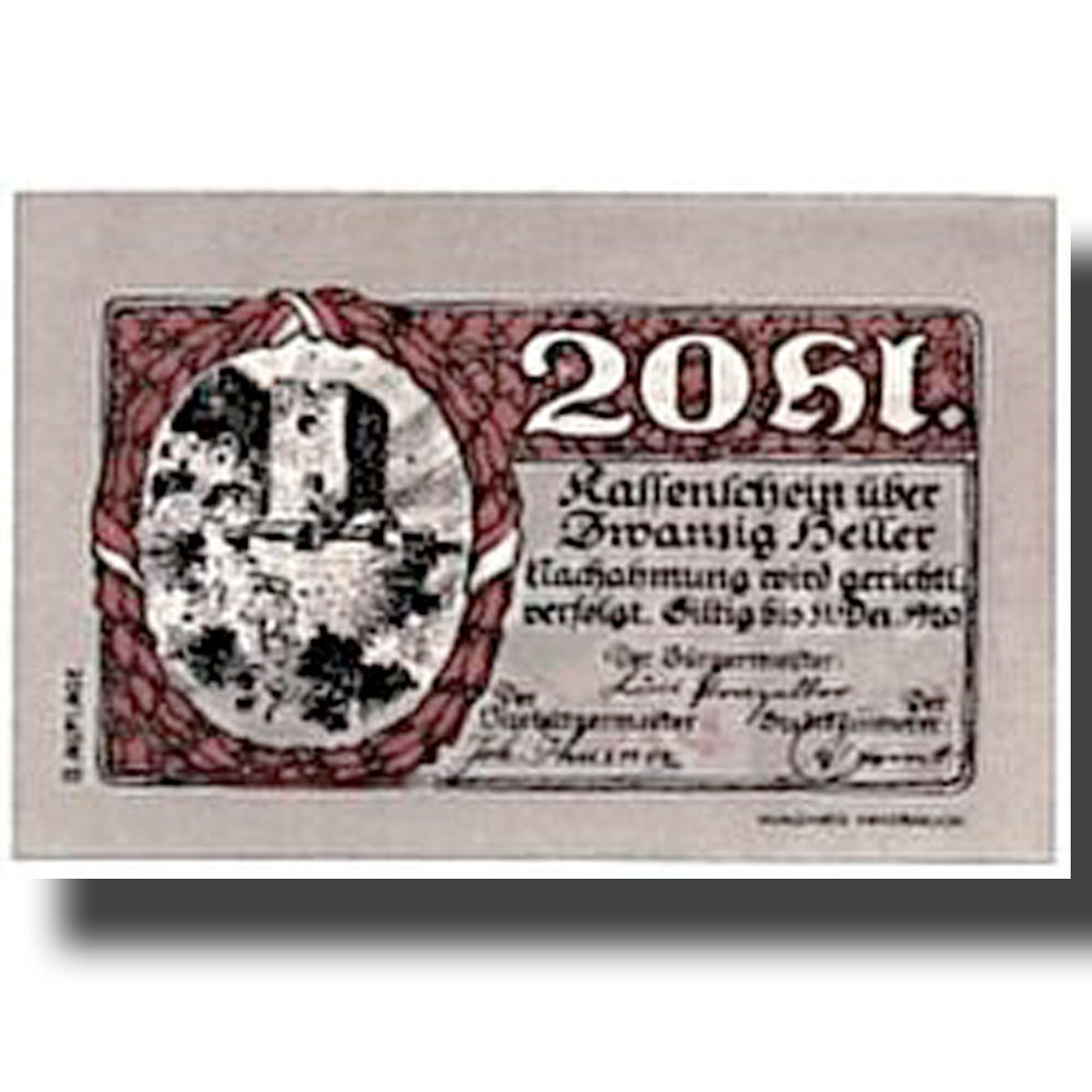 Banknote, Austria, Rattenberg Tirol Stadt, 20 Heller, ruine, UNC(63), Mehl:821I
