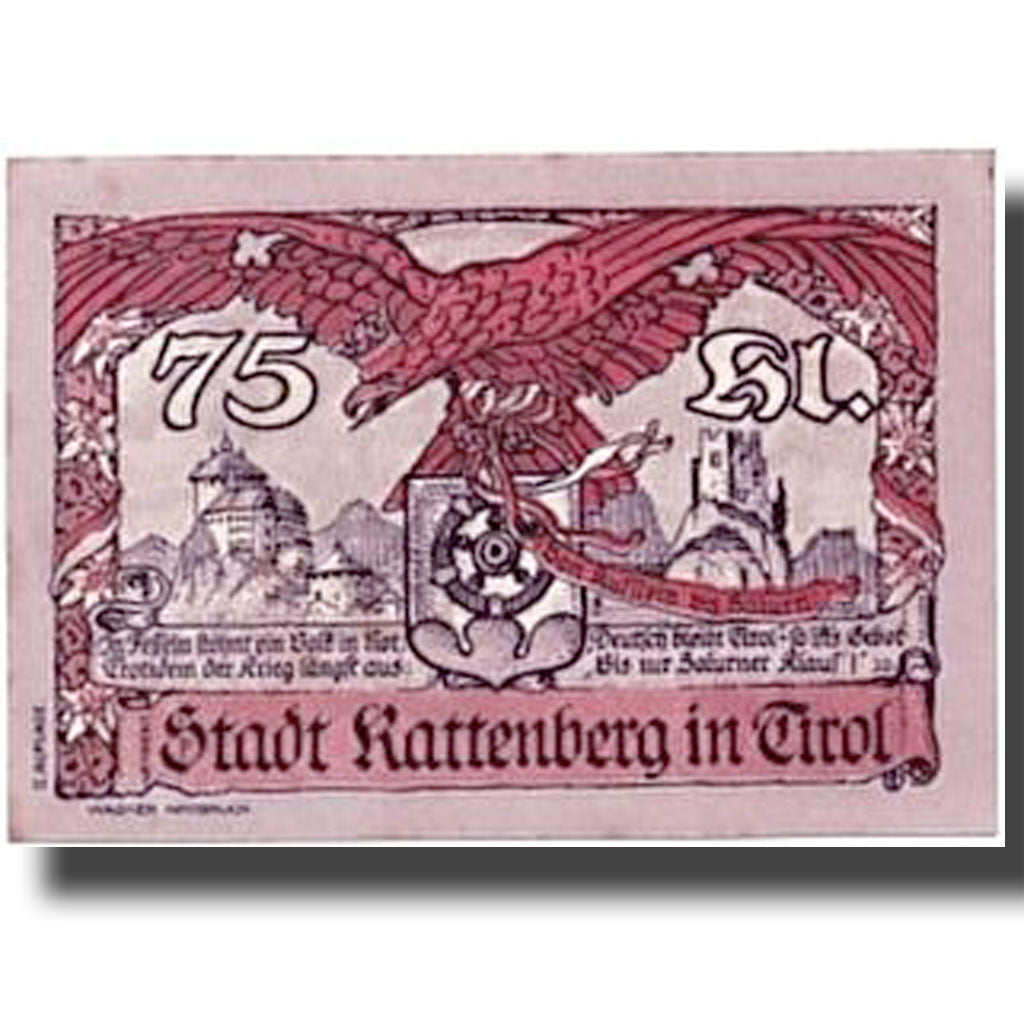 Banknote, Austria, Rattenberg Tirol Stadt, 75 Heller, paysage, UNC(63)