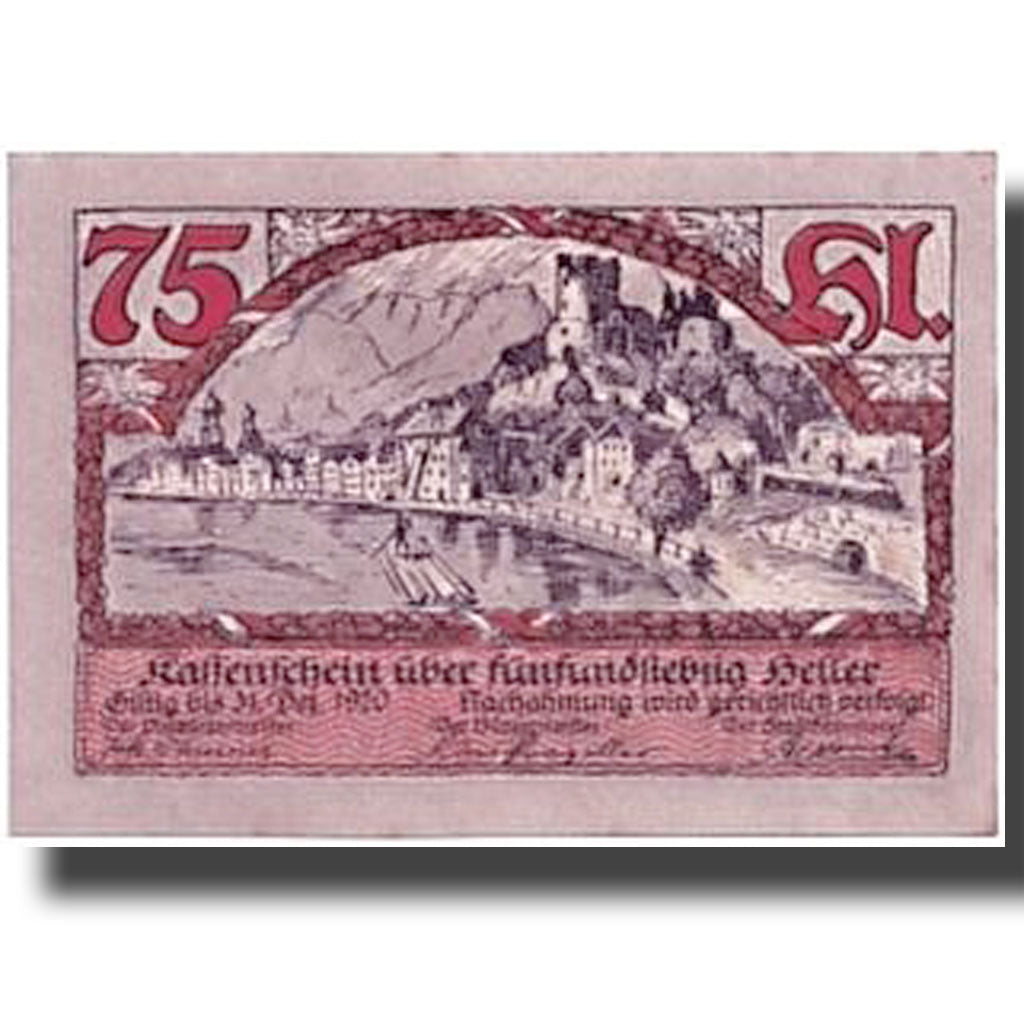 Banknote, Austria, Rattenberg Tirol Stadt, 75 Heller, paysage, UNC(63)