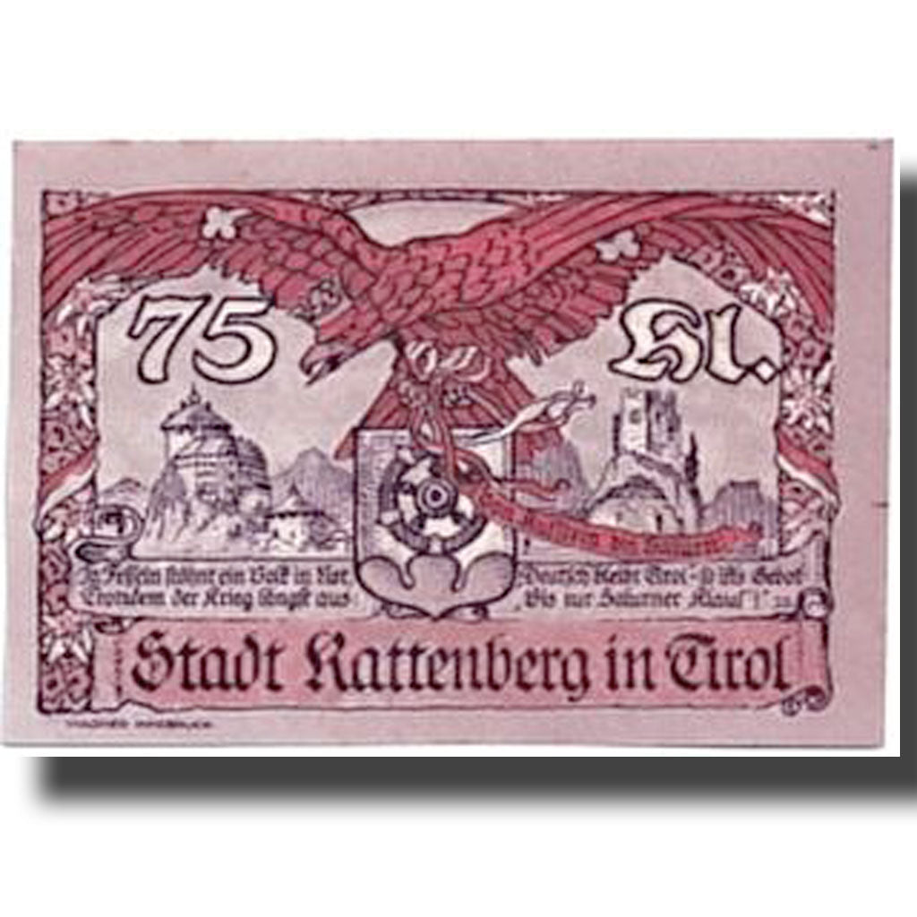 Banknote, Austria, Rattenberg Tirol Stadt, 75 Heller, paysage 1, UNC(63)
