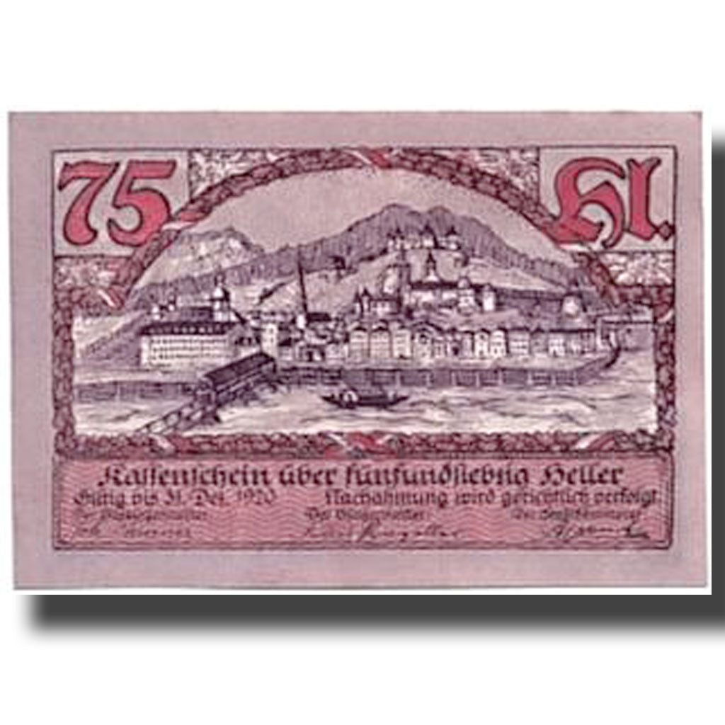 Banknote, Austria, Rattenberg Tirol Stadt, 75 Heller, paysage 1, UNC(63)