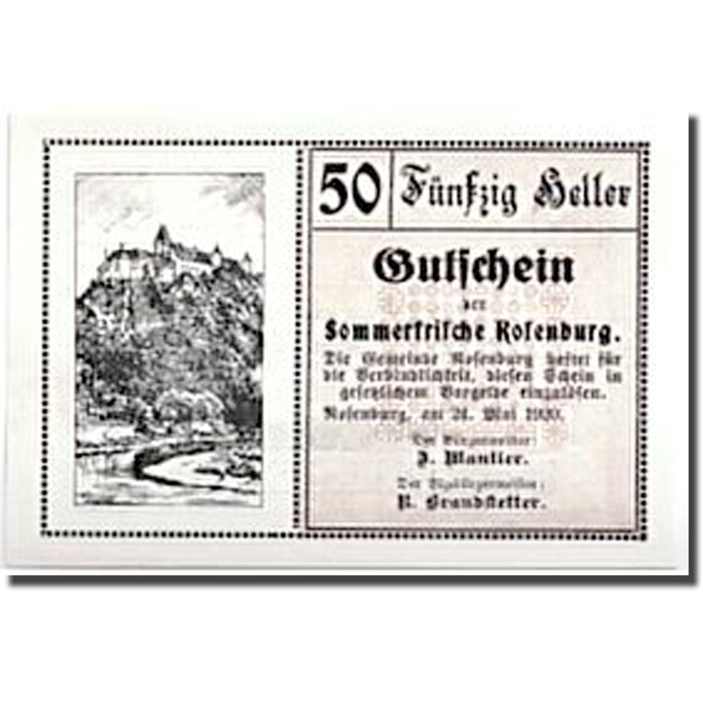 Banknote, Austria, Rosenburg, 50 Heller, paysage, 1920, 1920-05-24, UNC(63)