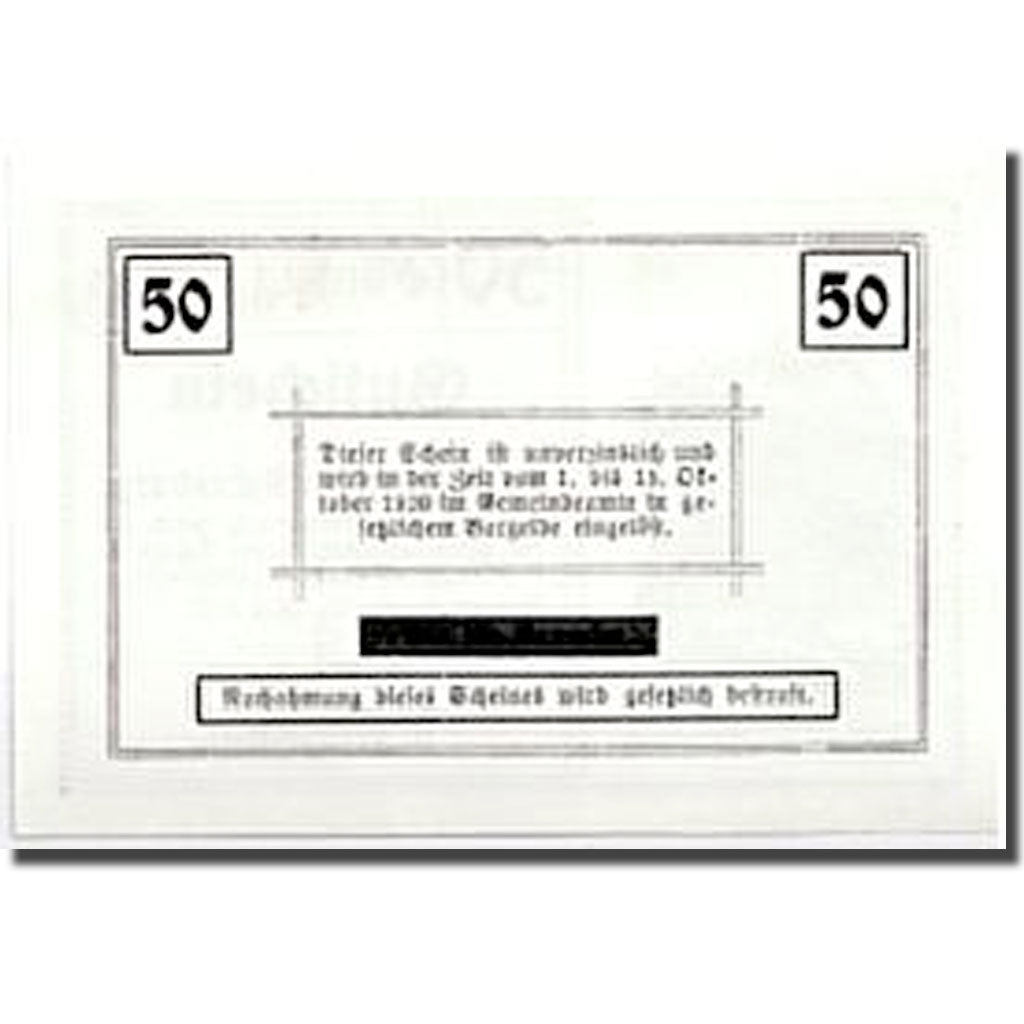 Banknote, Austria, Rosenburg, 50 Heller, paysage, 1920, 1920-05-24, UNC(63)