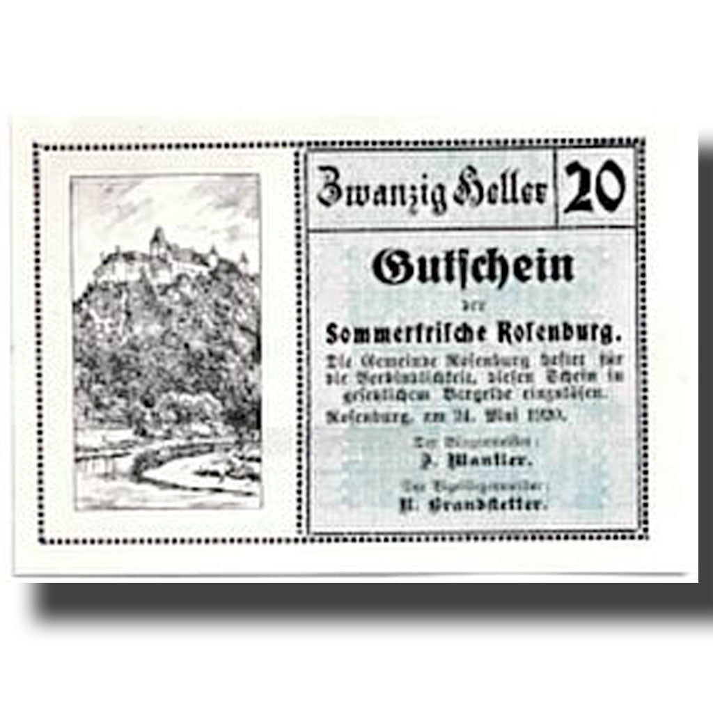 Banknote, Austria, Rosenburg, 20 Heller, paysage, 1920, 1920-05-24, UNC(63)