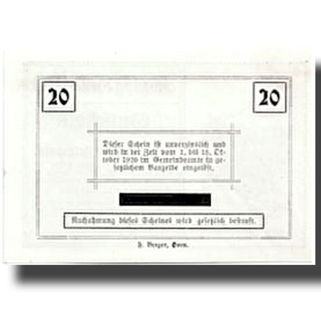 Banknote, Austria, Rosenburg, 20 Heller, paysage, 1920, 1920-05-24, UNC(63)