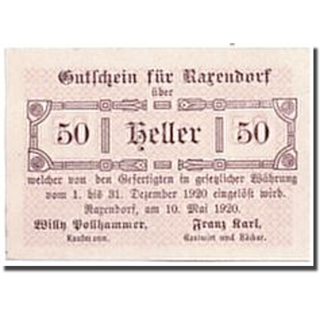 Banconote, Austria, Raxendorf, 50 Heller, graphique, 1920, 1920-05-10, SPL