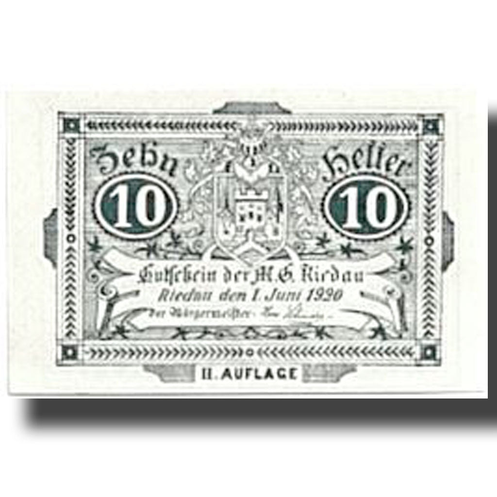 Banconote, Austria, Riedau, 10 Heller, Ecusson, 1920, 1920-06-01, SPL, Mehl:837