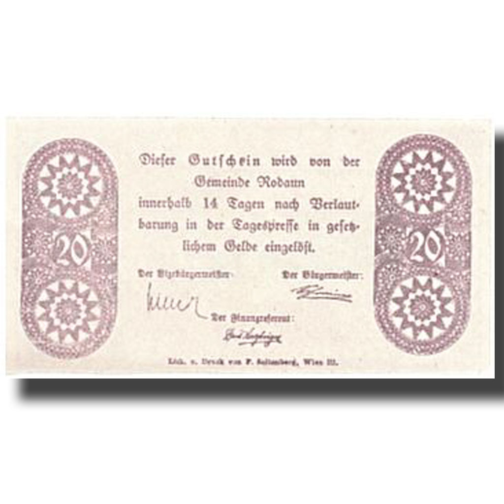 Banconote, Austria, Rodaun, 20 Heller, paysage, SPL, Mehl:840 IIa