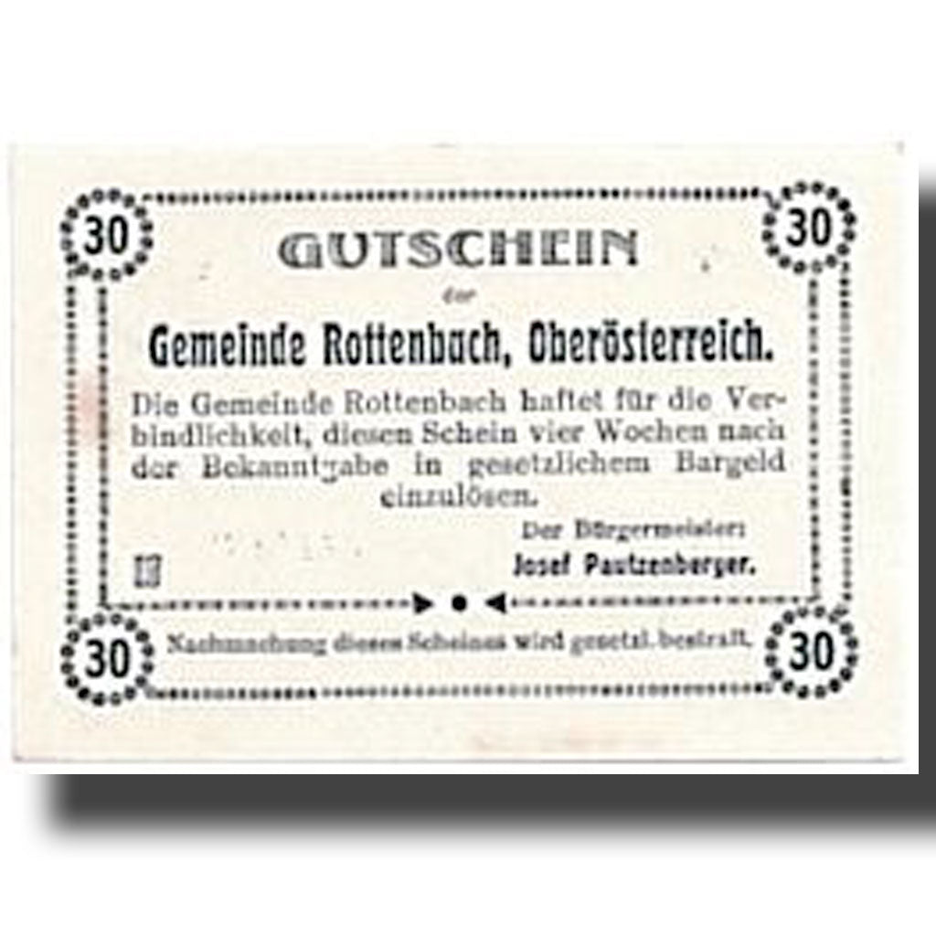 Banknote, Austria, Rottenbach, 30 Heller, Eglise, UNC(63), Mehl:851 I