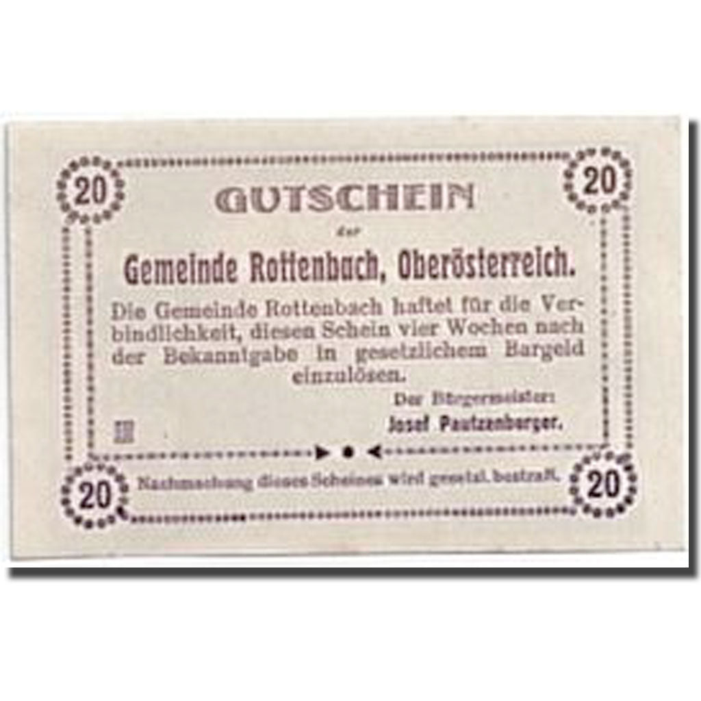 Banknote, Austria, Rottenbach, 20 Heller, Eglise, UNC(63), Mehl:851 I