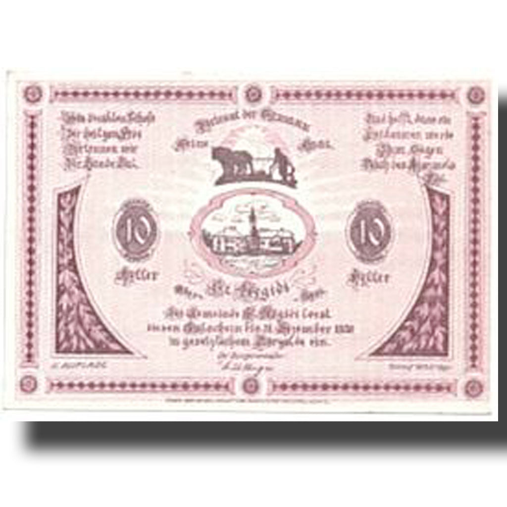 Banknote, Austria, St Aegidi, 10 Heller, paysage, 1920, UNC(63), Mehl:875 IIa