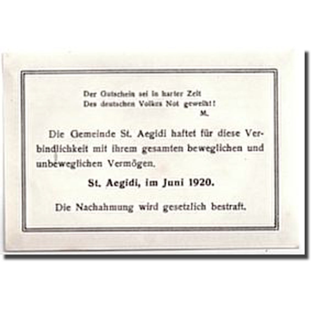 Banknote, Austria, St Aegidi, 50 Heller, paysage, 1920, UNC(63), Mehl:875 IIa