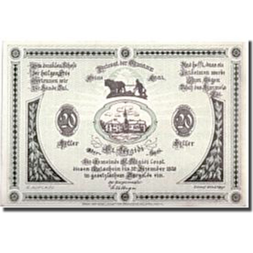 Banknote, Austria, St Aegidi, 20 Heller, paysage, 1920, UNC(63), Mehl:875 IIa