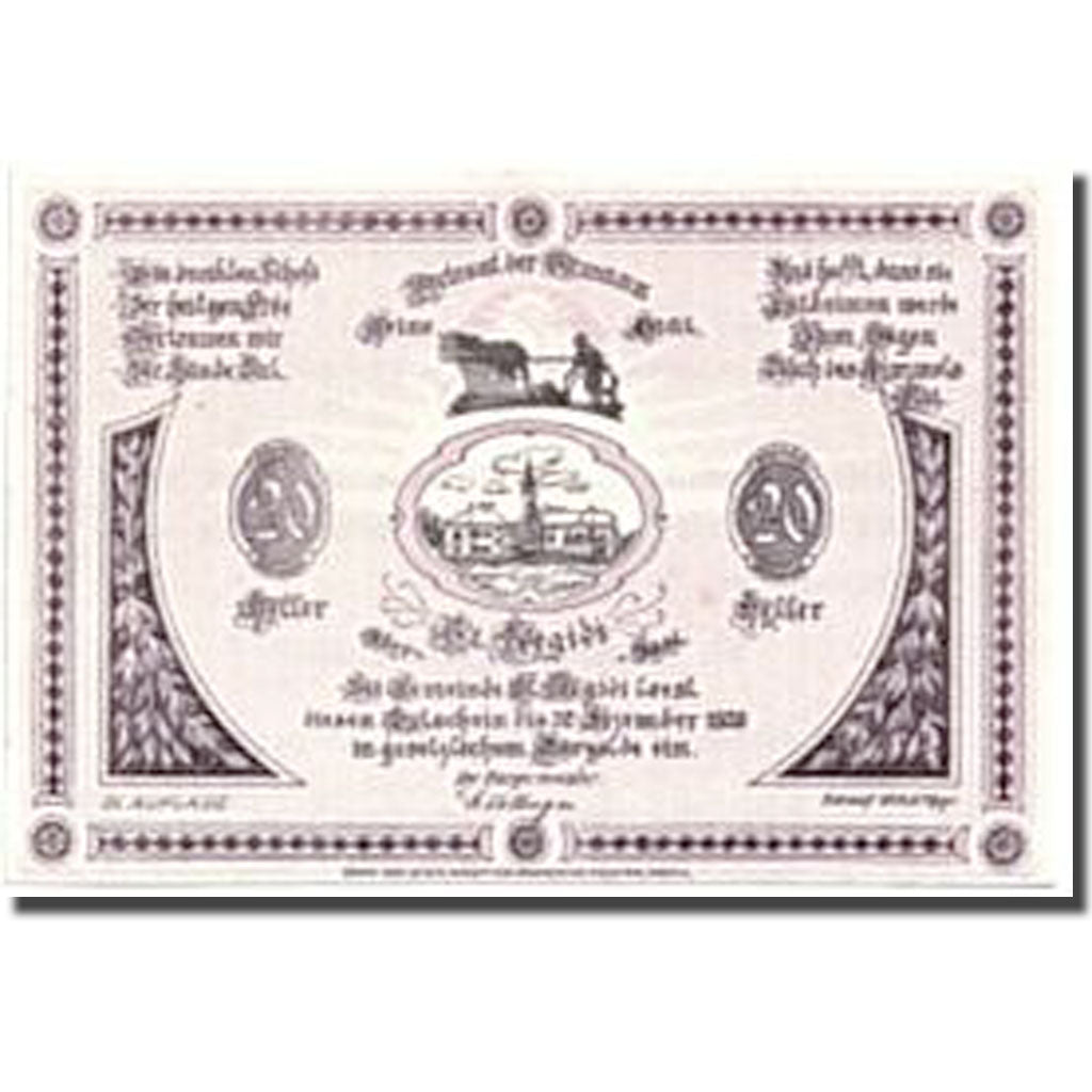 Banknote, Austria, St Aegidi, 20 Heller, paysage 1, 1920, UNC(63), Mehl:875 IIa