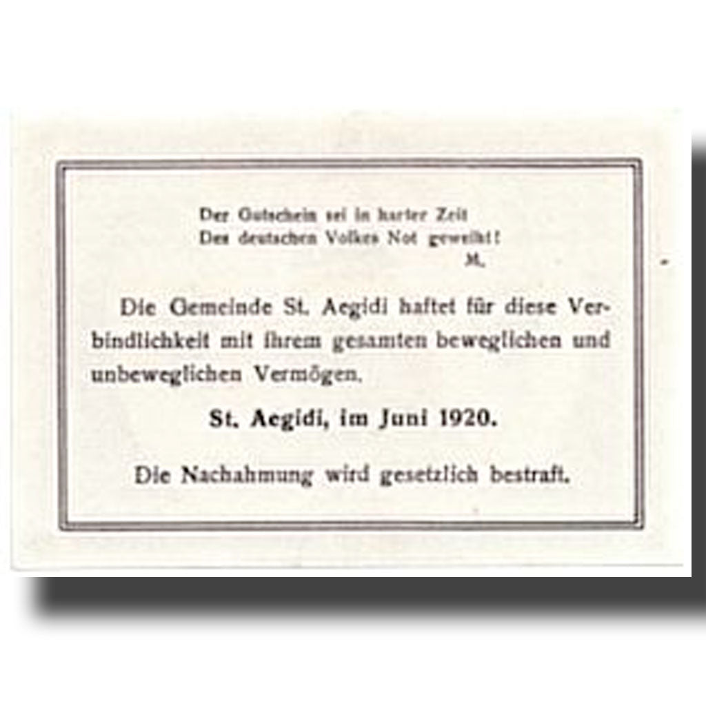 Banknote, Austria, St Aegidi, 20 Heller, paysage 1, 1920, UNC(63), Mehl:875 IIa