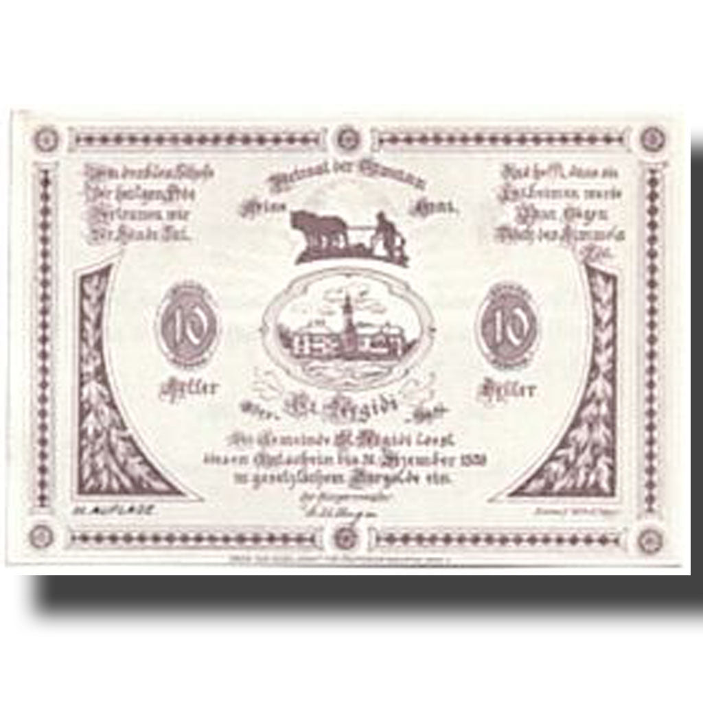 Banknote, Austria, St Aegidi, 10 Heller, paysage 1, 1920, UNC(63), Mehl:875 IIa