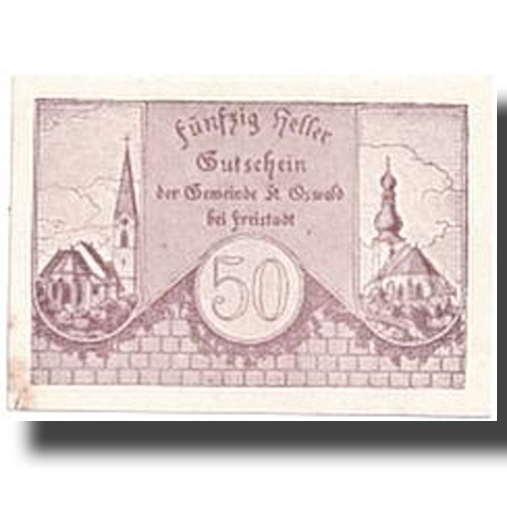 Banknote, Austria, St Oswald, 50 Heller, Eglise, 1920, 1920-05-01, UNC(63)