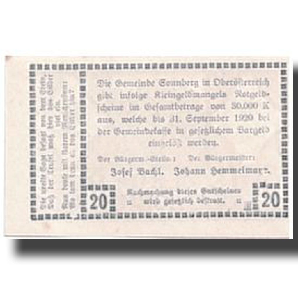 Banconote, Austria, Sonnberg O.Ö. Gemeinde, 20 Heller, paysage, SPL, Mehl:1003a