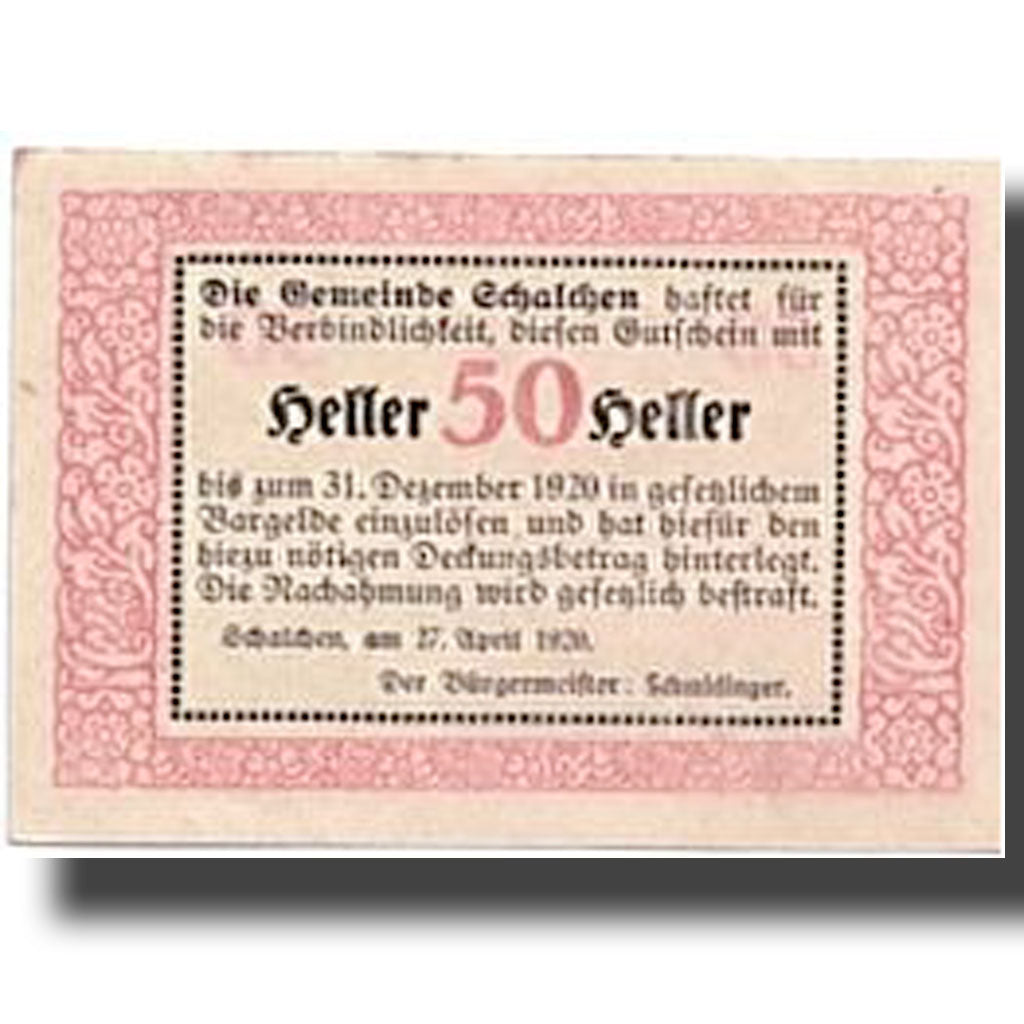 Banknote, Austria, Schalchen, 50 Heller, Eglise, 1920, 1920-04-27, UNC(63)