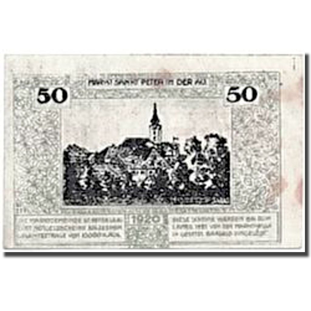 Banknote, Austria, St Peter in der Au, 50 Heller, paysage, 1920, 1920-04-01