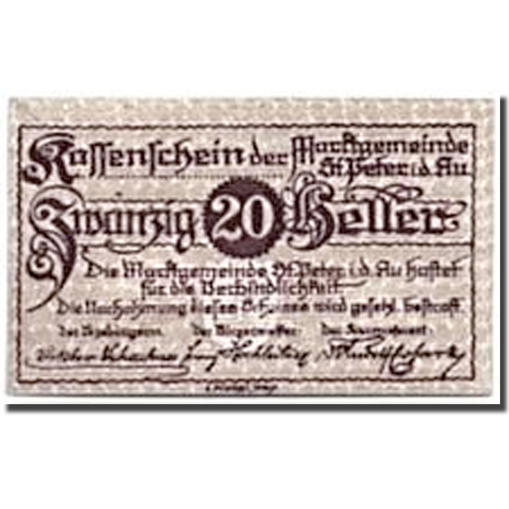 Geldschein, Österreich, St Peter in der Au, 20 Heller, paysage, 1920