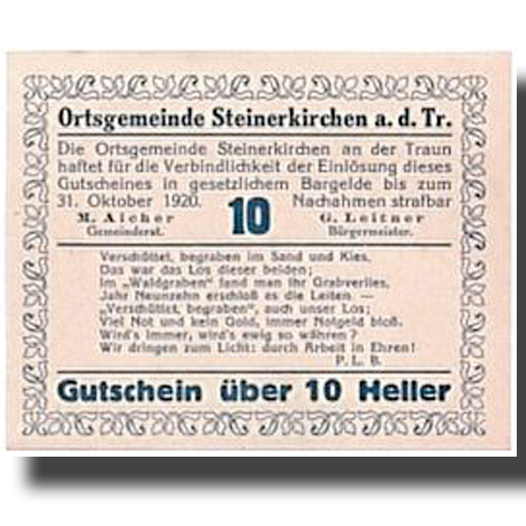 Geldschein, Österreich, Steinerkirchen an der Traun, 10 Heller, personnage
