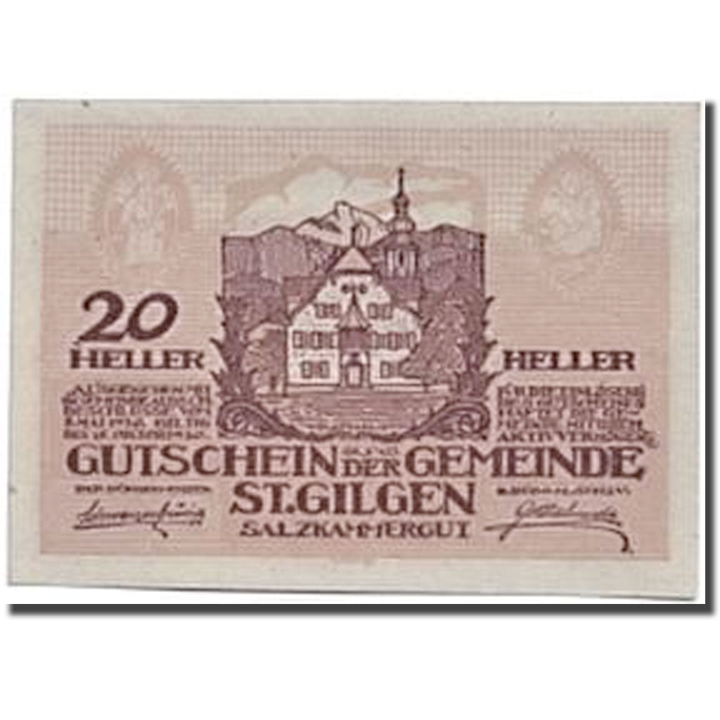 Geldschein, Österreich, St Gilgen, 20 Heller, paysage, 1920, 1920-05-08, UNZ-