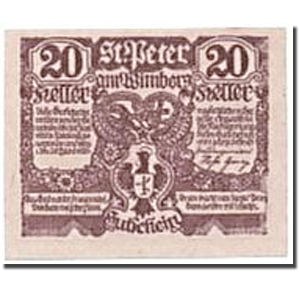 Geldschein, Österreich, St Peter am Wimberg, 20 Heller, personnage, UNZ-