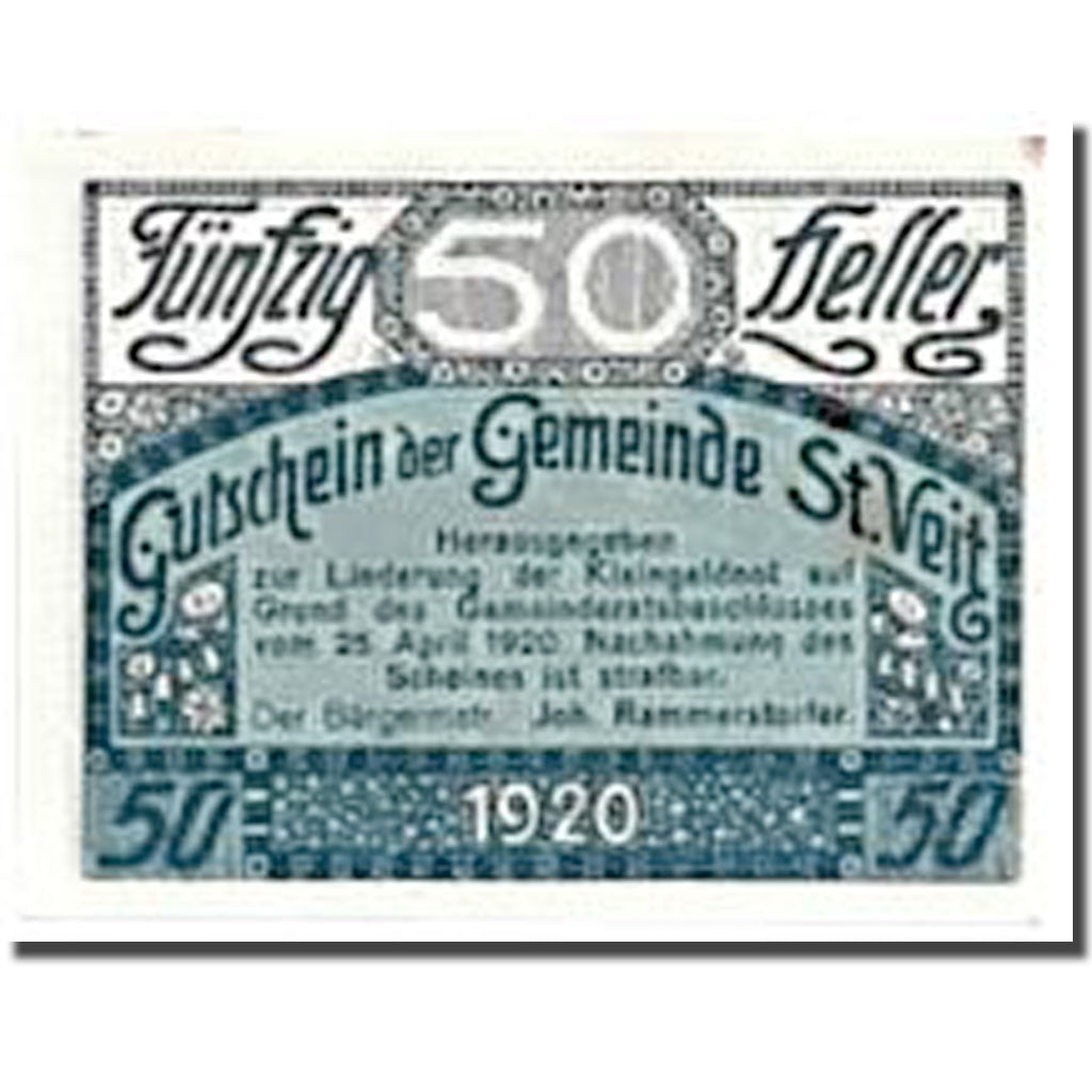 Banknote, Austria, St Veit im Pongau, 50 Heller, paysage, 1920, 1920-04-25