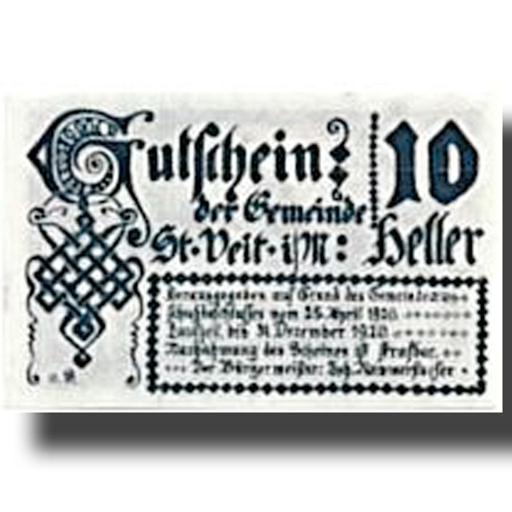 Banconote, Austria, St Veit im Pongau, 10 Heller, Maison, 1920, 1920-04-25, SPL