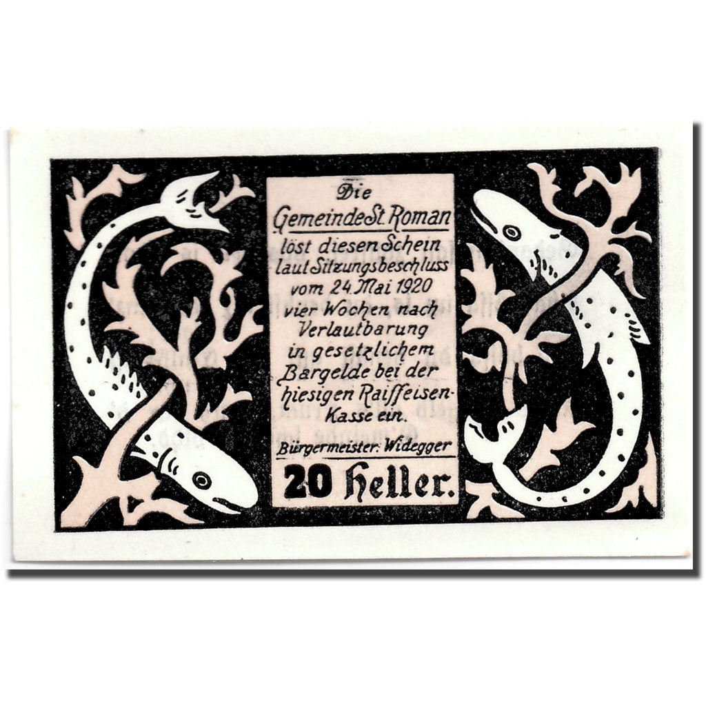 Banknote, Austria, St Roman, 20 Heller, Animaux, 1920, 1920-05-24, UNC(63)