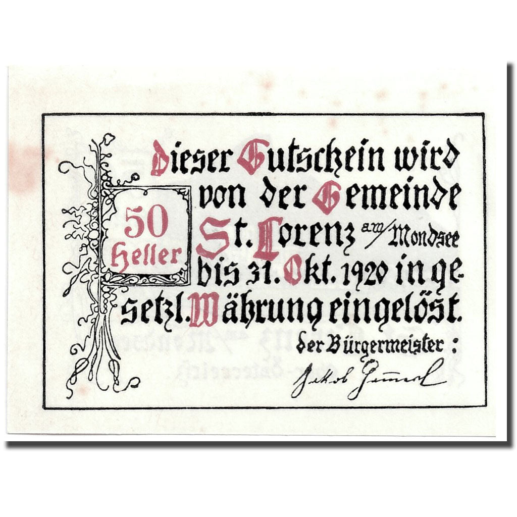 Banknote, Austria, St Lorenz, 50 Heller, paysage, UNC(63), Mehl:904