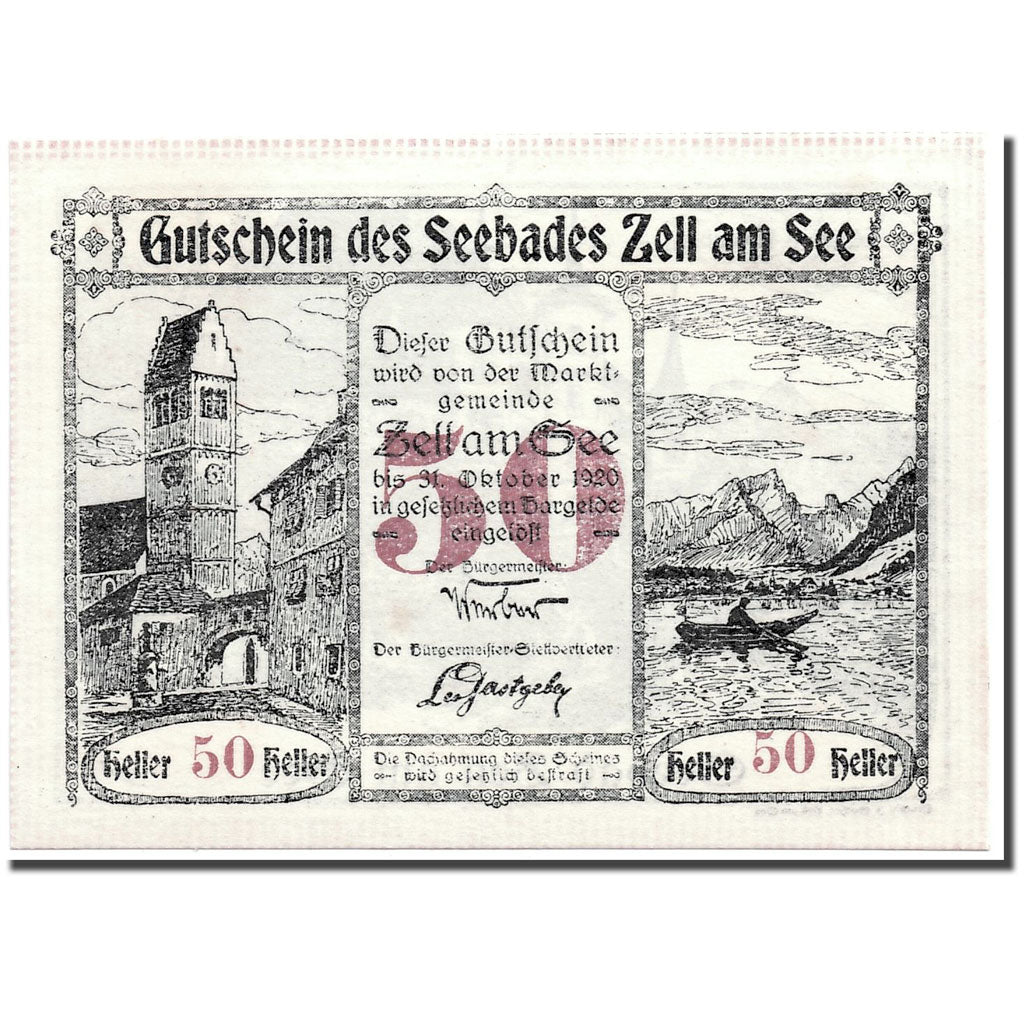 Banknote, Austria, Seebades Zell Am See, 50 Heller, château, 1920, 1920-06-01