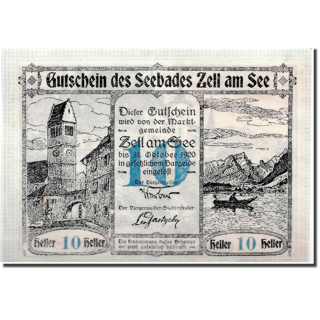 Banknote, Austria, Seebades Zell Am See, 10 Heller, château, 1920, 1920-06-01