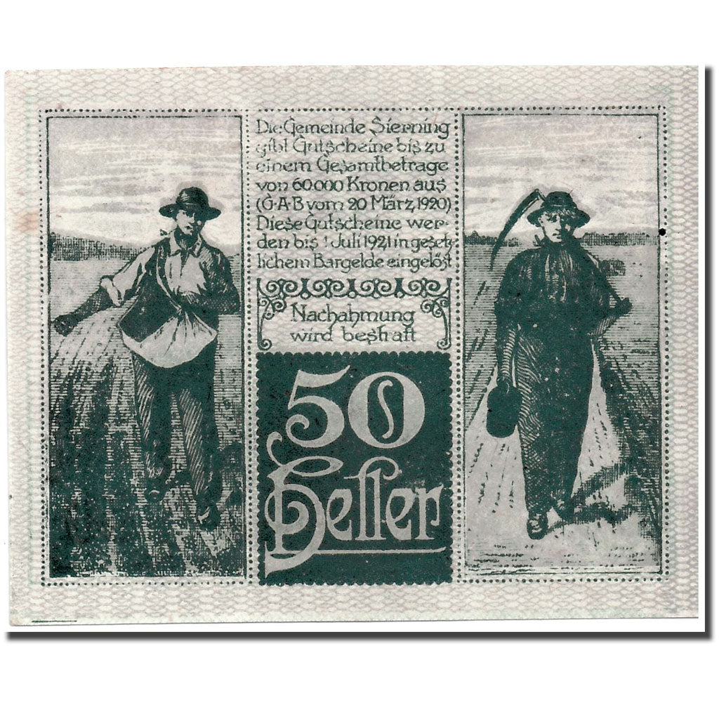 Banknote, Austria, Sierning, 50 Heller, paysan, 1920, 1920-03-20, UNC(63)